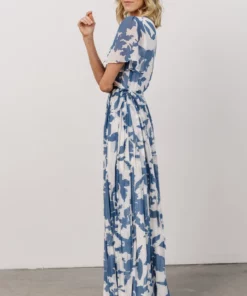 Soi Dresses Ranier Pleated Wrap Maxi Dress | French Blue Print