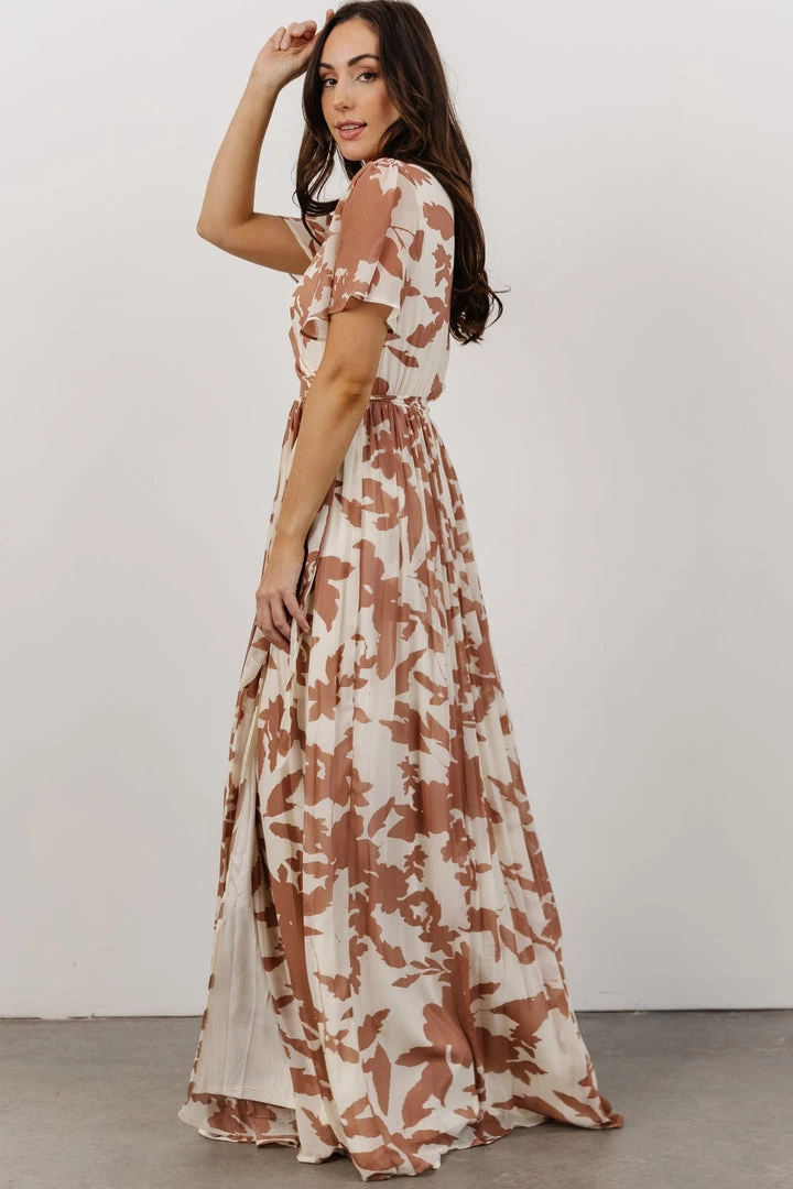 Soi Ranier Pleated Wrap Maxi Dress | Rosy Brown Print 3 Soi Ranier Pleated Wrap Maxi Dress | Rosy Brown Print