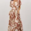 Soi Ranier Pleated Wrap Maxi Dress | Rosy Brown Print