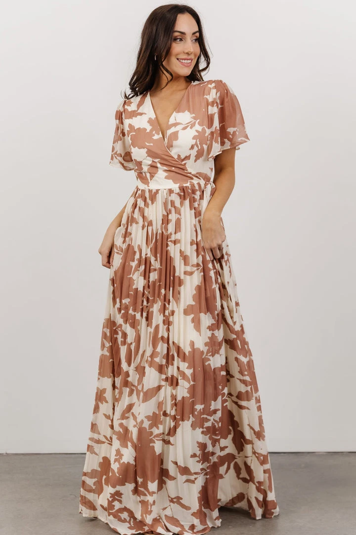 Soi Ranier Pleated Wrap Maxi Dress | Rosy Brown Print 1 Soi Ranier Pleated Wrap Maxi Dress | Rosy Brown Print