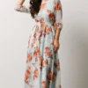 BB Custom Rebecca Maxi Dress | Blue + Coral Blossom