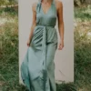 BB Custom Roma Satin Maxi Dress | Eucalyptus Dresses