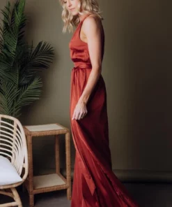 BB Custom Roma Satin Maxi Dress | Rust Dresses