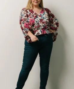 SL Rosie Top | Ivory + Purple Multi Print