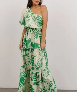 FT Sally One Shoulder Maxi Dress | Green Floral Dresses