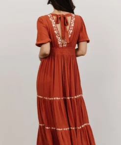 IL Santa Fe Embroidered Dress | Rust