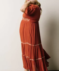 IL Santa Fe Embroidered Dress | Rust