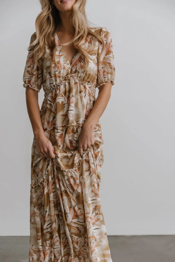 BB Custom Santorini Maxi Dress | Gold + Blush Print Dresses 6 BB Custom Santorini Maxi Dress | Gold + Blush Print Dresses