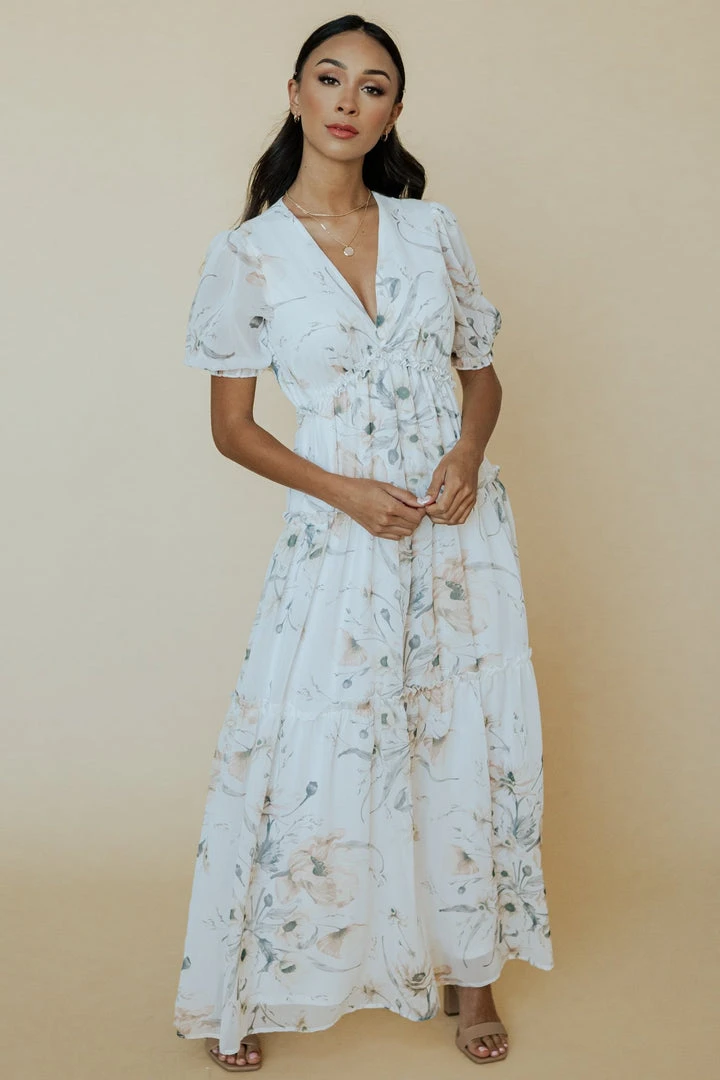 BB Custom Dresses Santorini Maxi Dress | White Floral 1 BB Custom Dresses Santorini Maxi Dress | White Floral