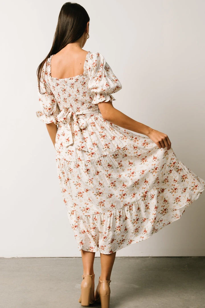 POL Sariah Smocked Midi Dress | Ivory Floral 5 POL Sariah Smocked Midi Dress | Ivory Floral