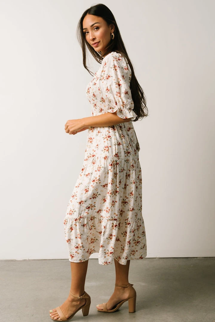 POL Sariah Smocked Midi Dress | Ivory Floral 3 POL Sariah Smocked Midi Dress | Ivory Floral