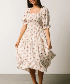 POL Sariah Smocked Midi Dress | Ivory Floral 15 POL Sariah Smocked Midi Dress | Ivory Floral