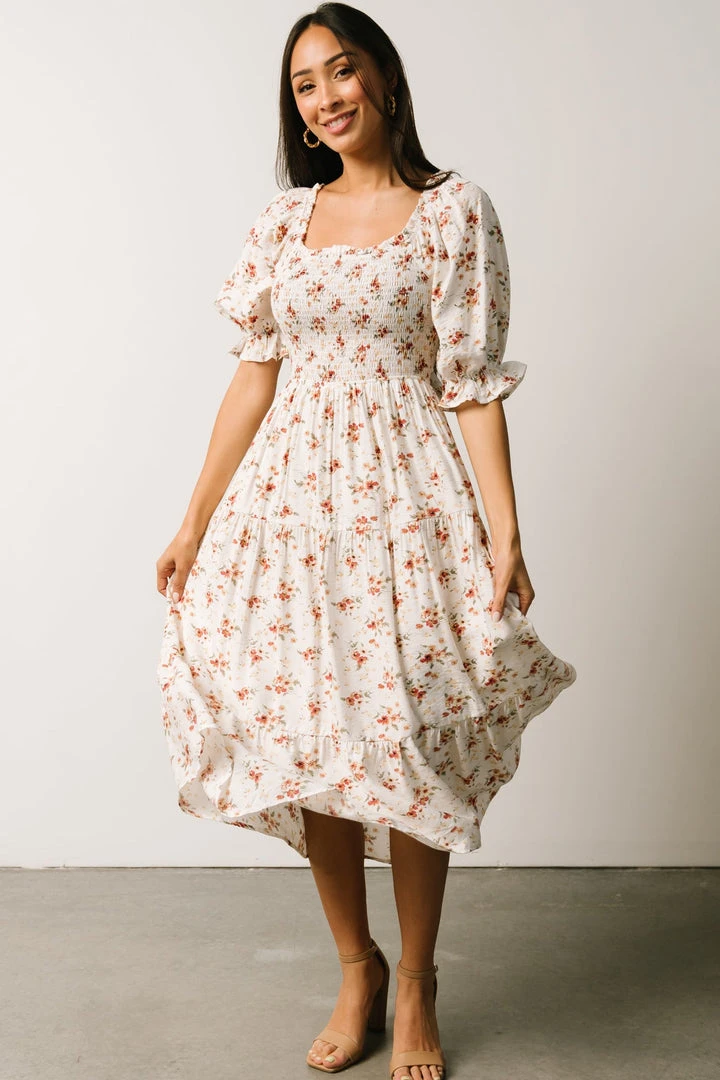 POL Sariah Smocked Midi Dress | Ivory Floral 7 POL Sariah Smocked Midi Dress | Ivory Floral