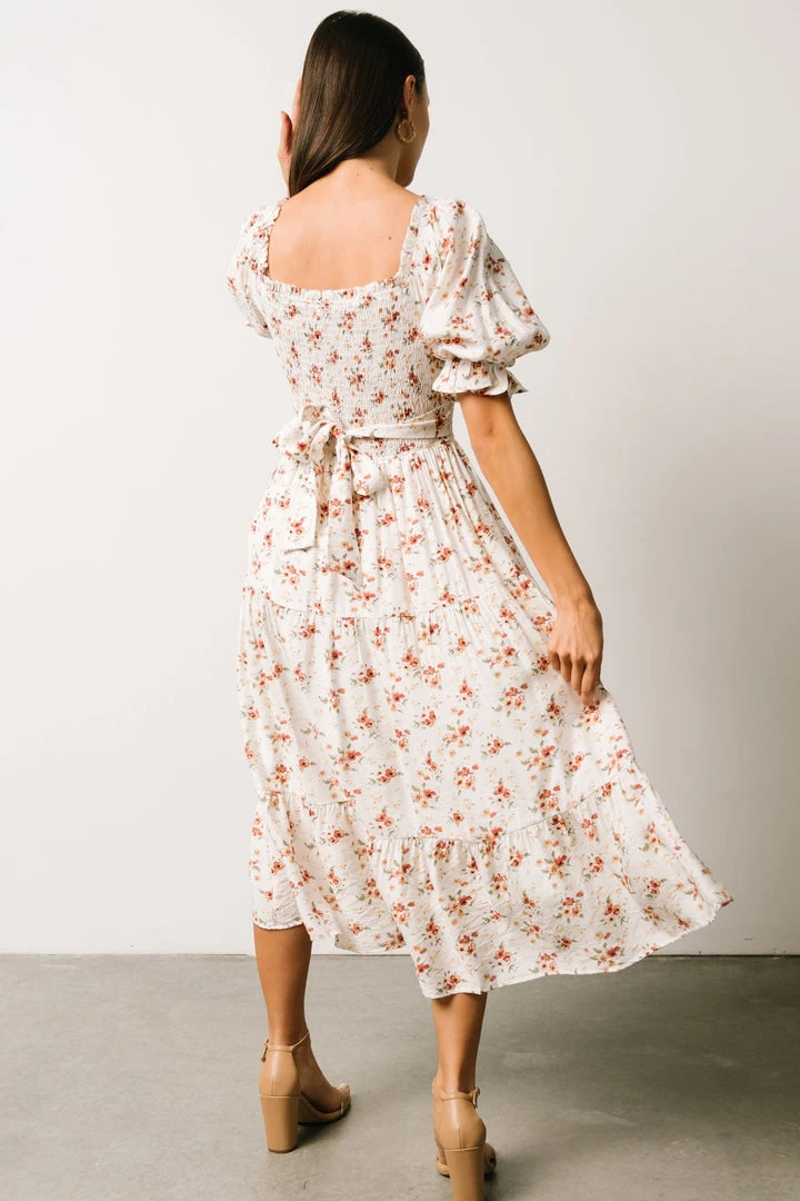 POL Sariah Smocked Midi Dress | Ivory Floral 4 POL Sariah Smocked Midi Dress | Ivory Floral