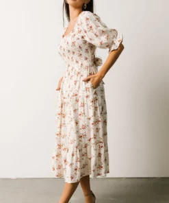 POL Sariah Smocked Midi Dress | Ivory Floral