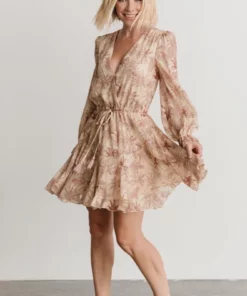 AK Dresses Saylor Ruffle Mini Dress | Beige Print