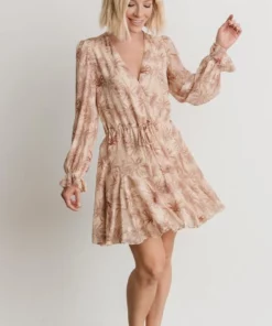 AK Dresses Saylor Ruffle Mini Dress | Beige Print