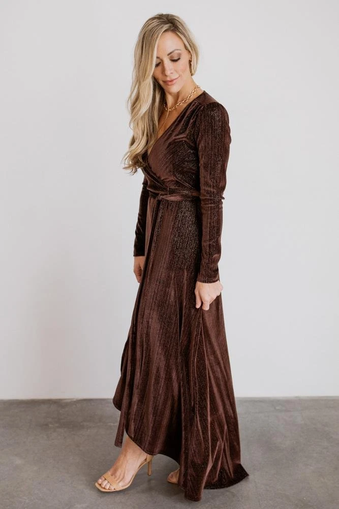 BB Custom Serena Shimmer Velvet Wrap Dress | Chocolate Dresses 4 BB Custom Serena Shimmer Velvet Wrap Dress | Chocolate Dresses