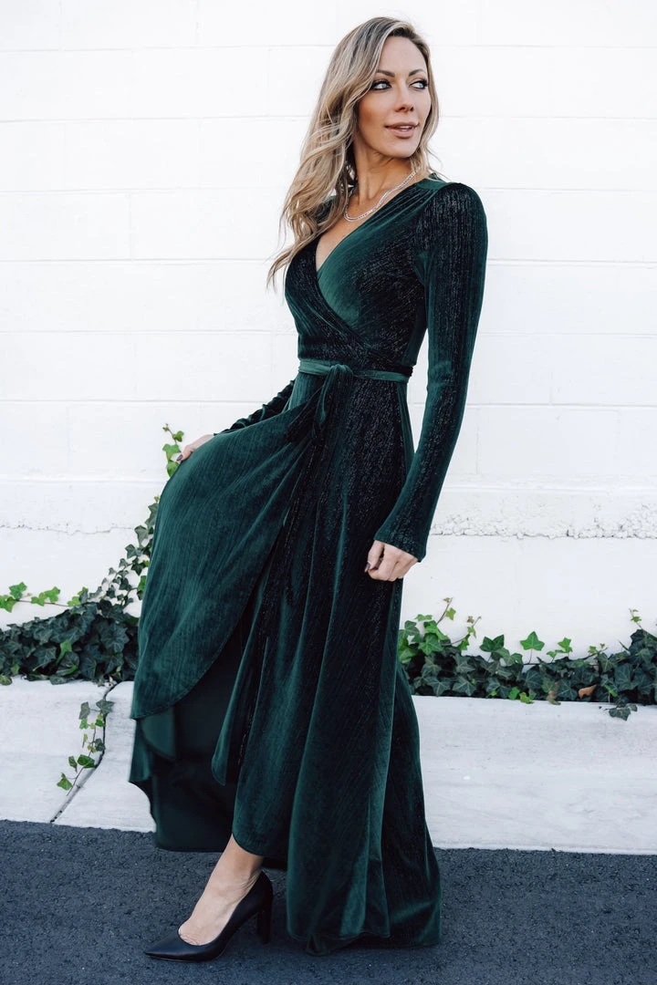 BB Custom Serena Shimmer Velvet Wrap Dress | Forest Dresses 4 BB Custom Serena Shimmer Velvet Wrap Dress | Forest Dresses