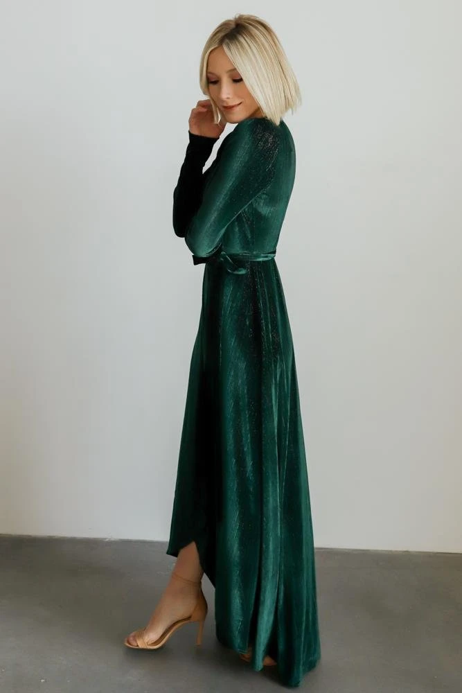 BB Custom Serena Shimmer Velvet Wrap Dress | Forest Dresses 8 BB Custom Serena Shimmer Velvet Wrap Dress | Forest Dresses