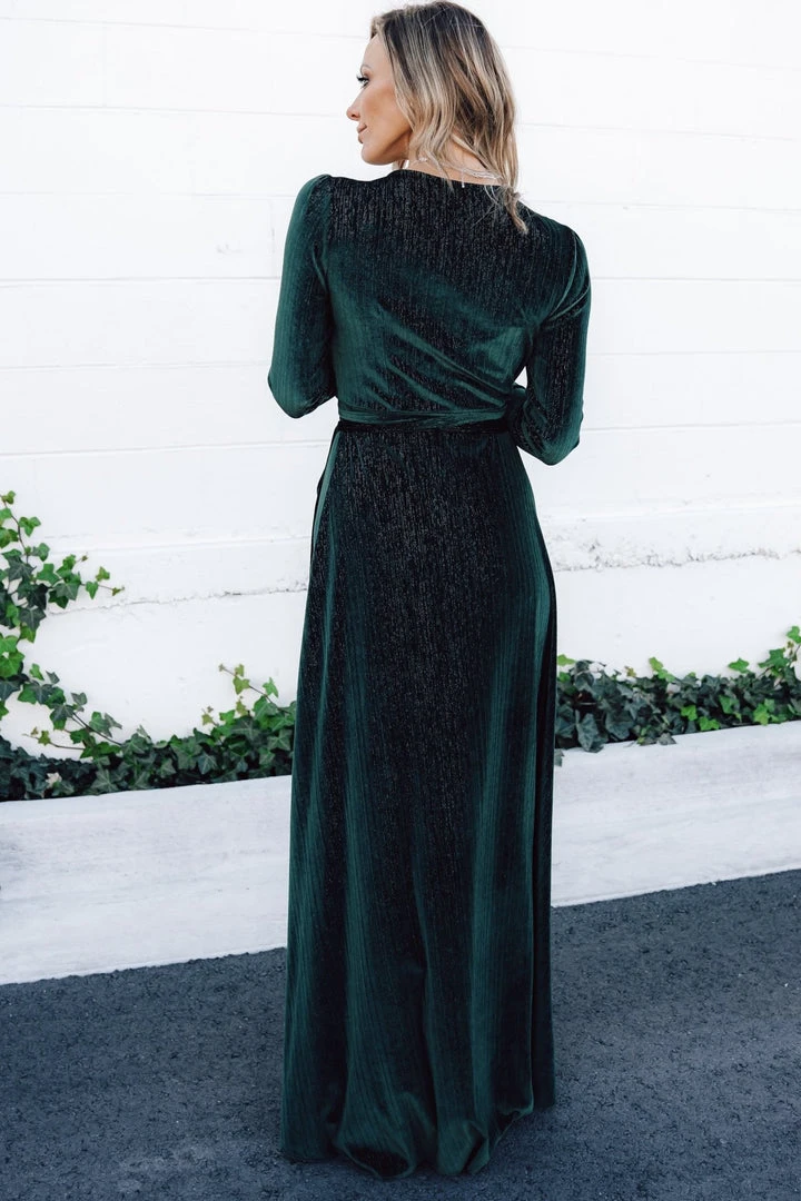 BB Custom Serena Shimmer Velvet Wrap Dress | Forest Dresses 3 BB Custom Serena Shimmer Velvet Wrap Dress | Forest Dresses