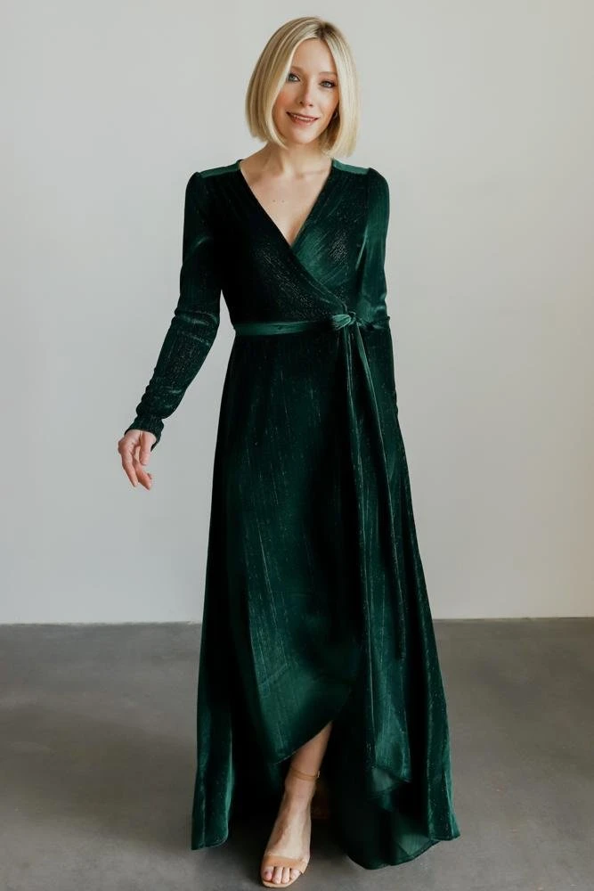 BB Custom Serena Shimmer Velvet Wrap Dress | Forest Dresses 1 BB Custom Serena Shimmer Velvet Wrap Dress | Forest Dresses
