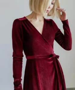 BB Custom Serena Shimmer Velvet Wrap Dress | Merlot 12 BB Custom Serena Shimmer Velvet Wrap Dress | Merlot