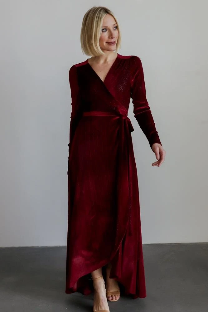 BB Custom Serena Shimmer Velvet Wrap Dress | Merlot 8 BB Custom Serena Shimmer Velvet Wrap Dress | Merlot