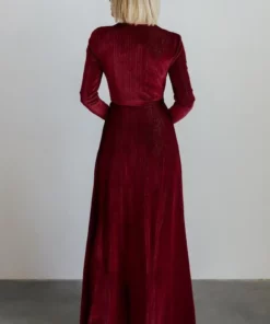 BB Custom Serena Shimmer Velvet Wrap Dress | Merlot