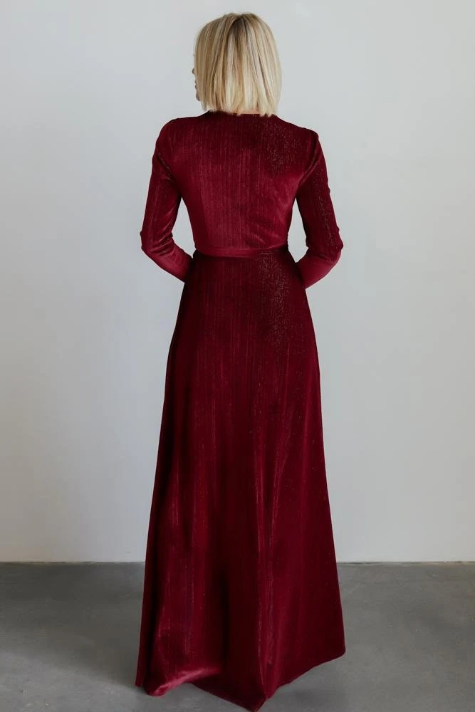 BB Custom Serena Shimmer Velvet Wrap Dress | Merlot 2 BB Custom Serena Shimmer Velvet Wrap Dress | Merlot
