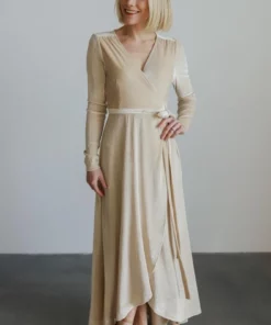 BB Custom Dresses Serena Shimmer Velvet Wrap Dress | Pearl 26 BB Custom Dresses Serena Shimmer Velvet Wrap Dress | Pearl