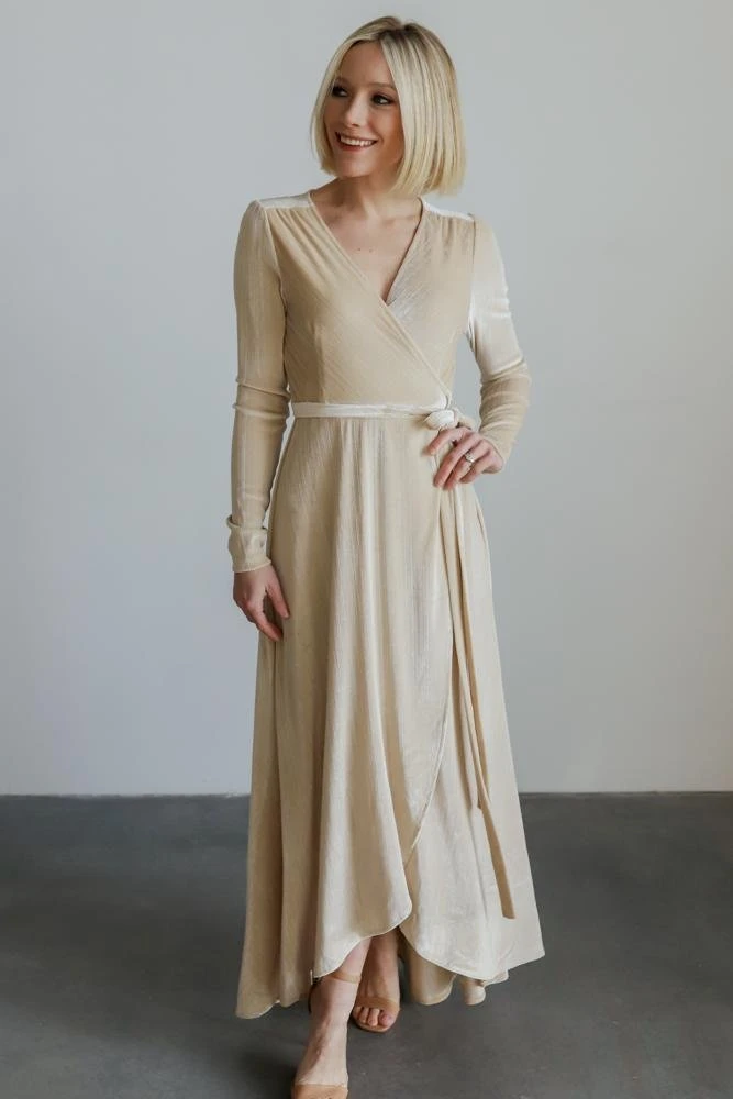 BB Custom Dresses Serena Shimmer Velvet Wrap Dress | Pearl 12 BB Custom Dresses Serena Shimmer Velvet Wrap Dress | Pearl