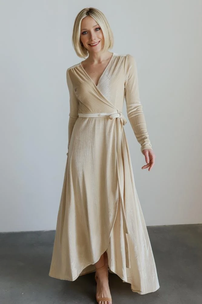 BB Custom Dresses Serena Shimmer Velvet Wrap Dress | Pearl 1 BB Custom Dresses Serena Shimmer Velvet Wrap Dress | Pearl