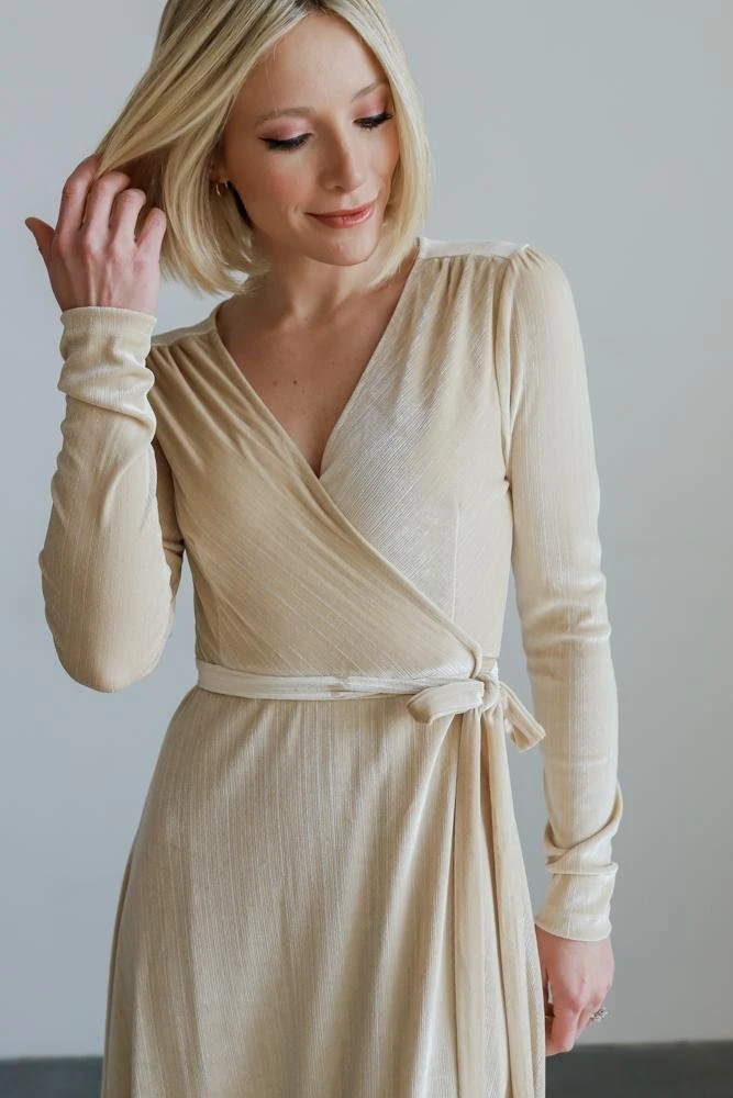 BB Custom Dresses Serena Shimmer Velvet Wrap Dress | Pearl 2 BB Custom Dresses Serena Shimmer Velvet Wrap Dress | Pearl