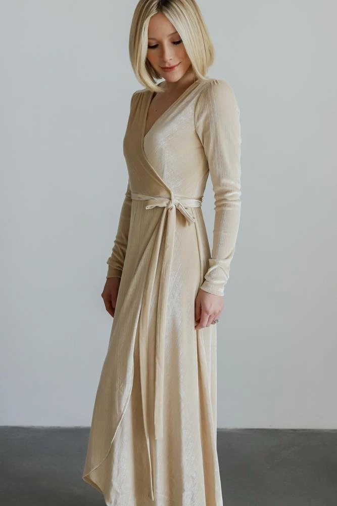 BB Custom Dresses Serena Shimmer Velvet Wrap Dress | Pearl 10 BB Custom Dresses Serena Shimmer Velvet Wrap Dress | Pearl