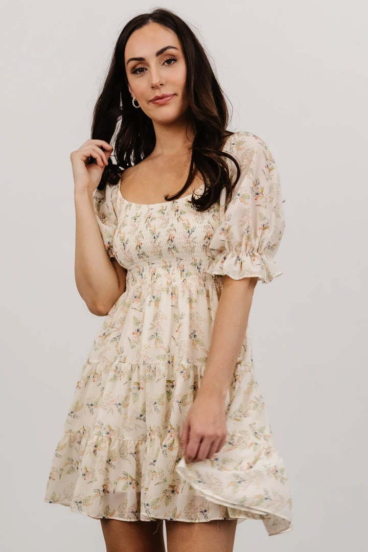 FT Shauna Smocked Short Dress | Ivory Floral 2 FT Shauna Smocked Short Dress | Ivory Floral