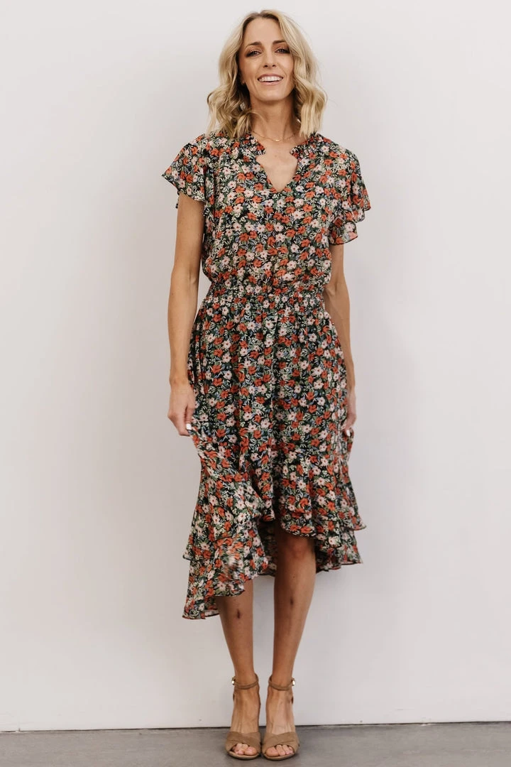 KA Shelby High-Low Dress | Black Multi Floral 1 KA Shelby High-Low Dress | Black Multi Floral