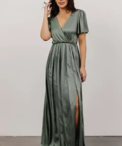 RR Shiloh Satin Maxi Dress | Eucalyptus Dresses