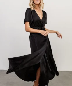 BB Custom Sicily Satin Maxi Dress | Black Maxi Dresses
