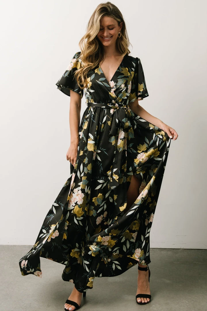 BB Custom Sicily Satin Maxi Dress | Black Floral Dresses 8 BB Custom Sicily Satin Maxi Dress | Black Floral Dresses