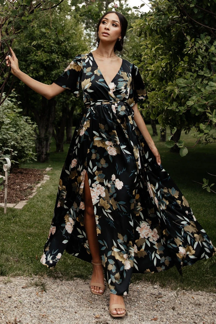 BB Custom Sicily Satin Maxi Dress | Black Floral Dresses 1 BB Custom Sicily Satin Maxi Dress | Black Floral Dresses