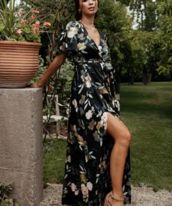 BB Custom Sicily Satin Maxi Dress | Black Floral Dresses 12 BB Custom Sicily Satin Maxi Dress | Black Floral Dresses