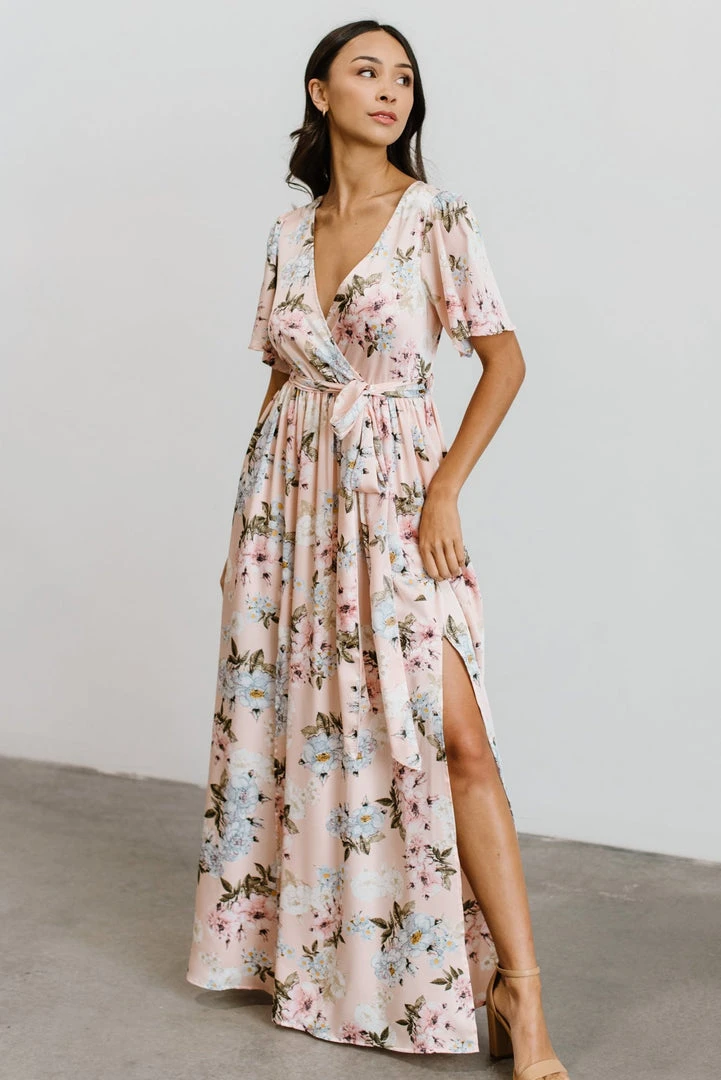 BB Custom Sicily Satin Maxi Dress | Blush Floral 9 BB Custom Sicily Satin Maxi Dress | Blush Floral