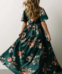 BB Custom Sicily Satin Maxi Dress | Deep Topaz Floral