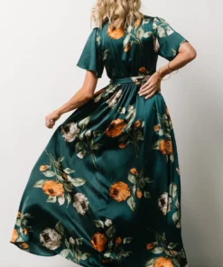 BB Custom Sicily Satin Maxi Dress | Deep Topaz Floral