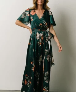 BB Custom Sicily Satin Maxi Dress | Deep Topaz Floral