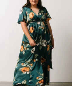 BB Custom Sicily Satin Maxi Dress | Deep Topaz Floral