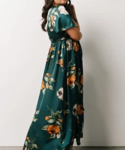 BB Custom Sicily Satin Maxi Dress | Deep Topaz Floral