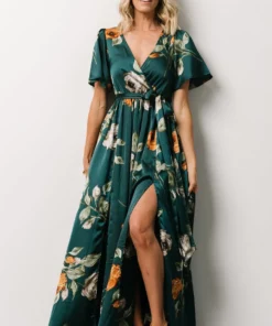 BB Custom Sicily Satin Maxi Dress | Deep Topaz Floral