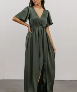 BB Custom Sicily Satin Maxi Dress | Dusty Green Dresses